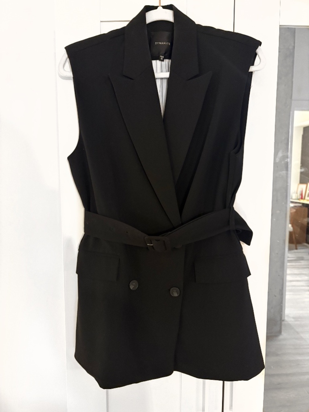 Black Belted Sleeveless Blazer Vest